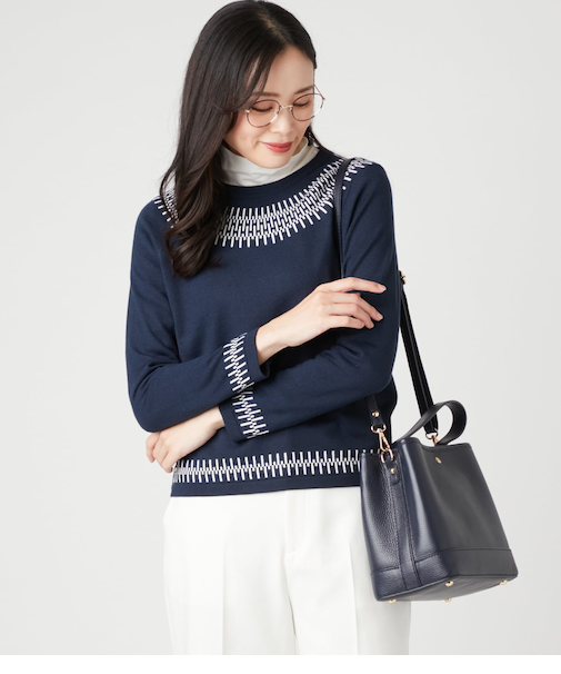 【手洗い可能】ウールアクリルシングルジャカード クルーネックプルオーバー