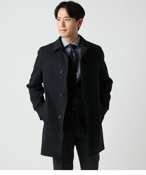 【撥水・防風・防シワ】ヘリンボーン ラミネート ショートマックコート