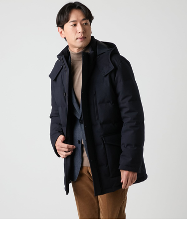 【撥水・防風】ポリエステルツイル ラミネート スタンドフードダウンアウター