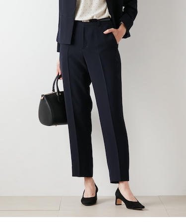 【ウォッシャブル】ダブルフェイス クロップドテーパードパンツ(ネイビー)