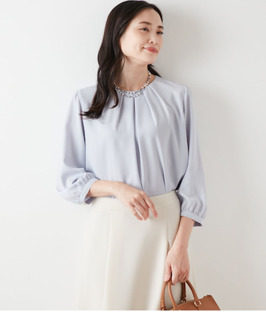 マットサテン 7分袖タックブラウス