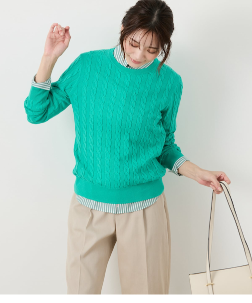 コンパクトギザコットン ケーブルクルーネックプルオーバー