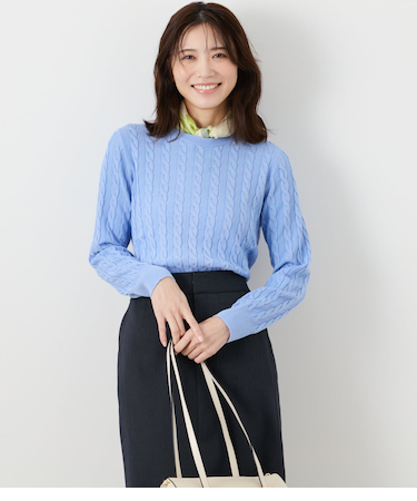 コンパクトギザコットン ケーブルクルーネックプルオーバー