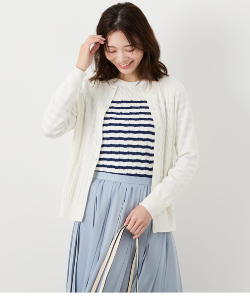 コンパクトギザコットン ケーブルクルーネックカーディガン