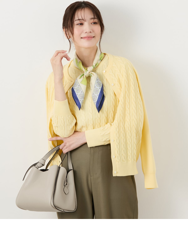 コンパクトギザコットン ケーブルクルーネックカーディガン