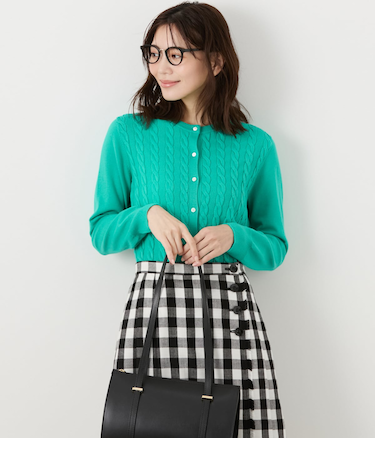 コンパクトギザコットン ケーブルクルーネックカーディガン