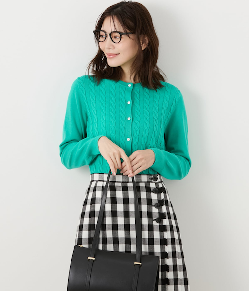 コンパクトギザコットン ケーブルクルーネックカーディガン