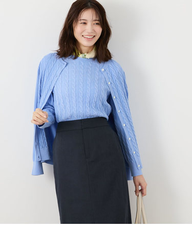 コンパクトギザコットン ケーブルクルーネックカーディガン