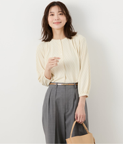 ポリエステル強撚スムース タイルプリント ヘンリーネック7分袖プルオーバー