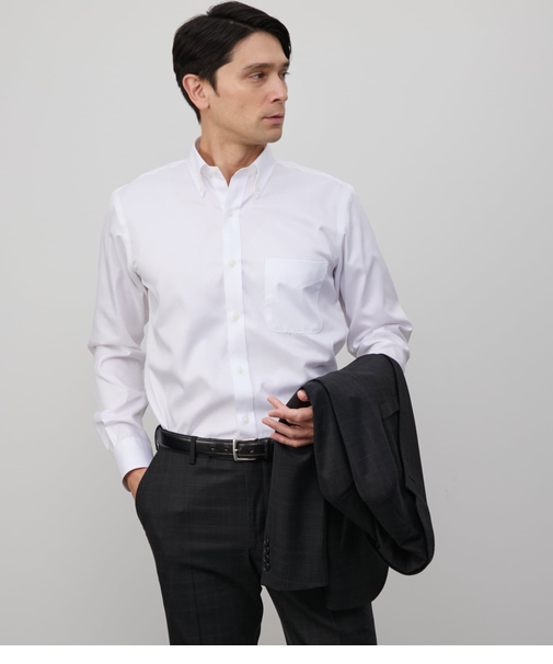 NY CARE FREE・SUPIMA COTTON ヘリンボーン 長袖ボタンダウンシャツ