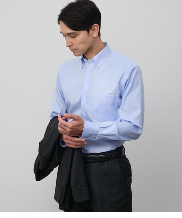 NY CARE FREE・SUPIMA COTTON ヘリンボーン 長袖ボタンダウンシャツ