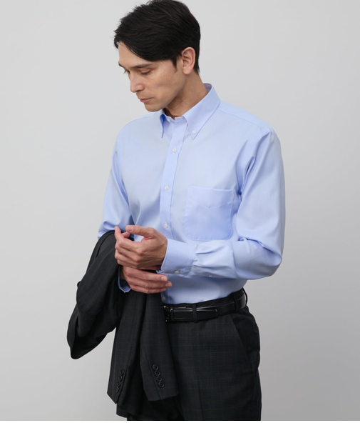 NY CARE FREE・SUPIMA COTTON ヘリンボーン 長袖ボタンダウンシャツ