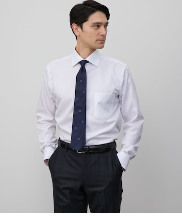 NY CARE FREE・SUPIMA COTTON ヘリンボーン 長袖ワイドカラーシャツ