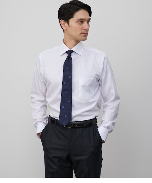 NY CARE FREE・SUPIMA COTTON ヘリンボーン 長袖ワイドカラーシャツ