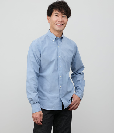 【ストレッチ】ダンガリー 長袖ショートボタンダウンシャツ