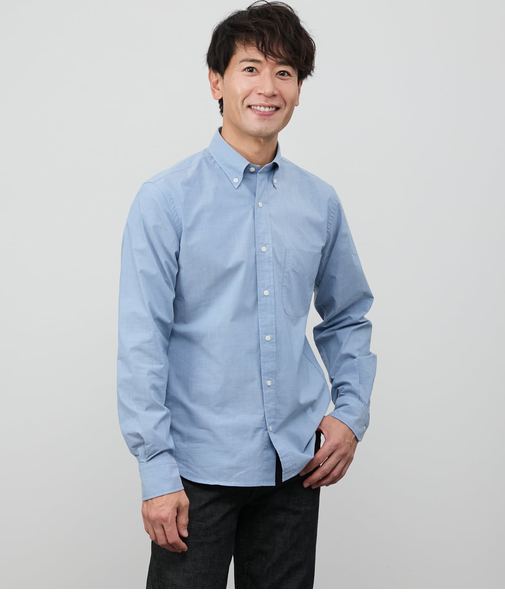 【ストレッチ】ダンガリー 長袖ショートボタンダウンシャツ