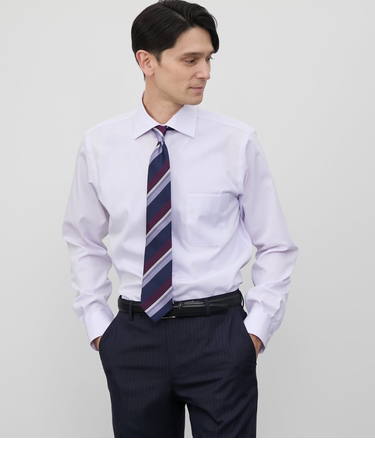 NY CARE FREE・GIZA COTTON ドビー無地 長袖ワイドカラーシャツ