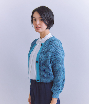 Linen Polyester Yarn 配色ニットカーディガン