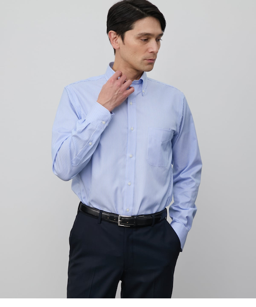 NY CARE FREE・SUPIMA COTTON オルタネイトストライプ 長袖ボタンダウンシャツ