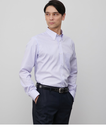 NY CARE FREE・SUPIMA COTTON オルタネイトストライプ 長袖ボタンダウンシャツ