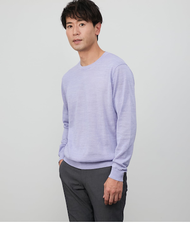 【ウォッシャブル】リネンポリエステル クルーネックプルオーバーニット