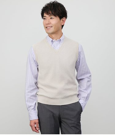 【ウォッシャブル】ポリエステルラミー Vネックベスト