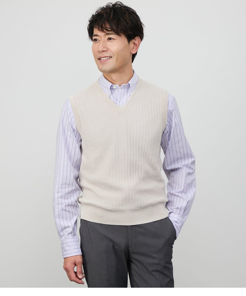 【ウォッシャブル】ポリエステルラミー Vネックベスト