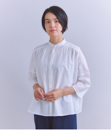 Slab Yarn Cotton Lawn ピンタックギャザーブラウス