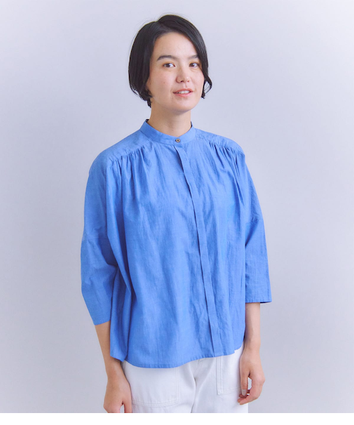 Slab Yarn Cotton Lawn ピンタックギャザーブラウス