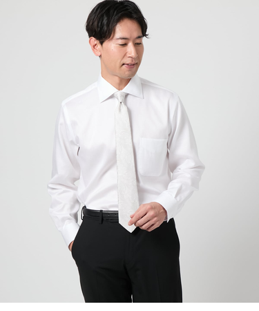 NY CARE FREE ヘリンボーン 長袖ワイドカラーシャツ