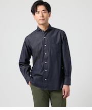 コットン シャンブレーツイル 長袖カッタウェイカラーシャツ