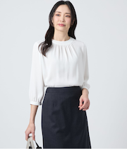 バックサテンジョーゼット 7分袖ギャザーブラウス