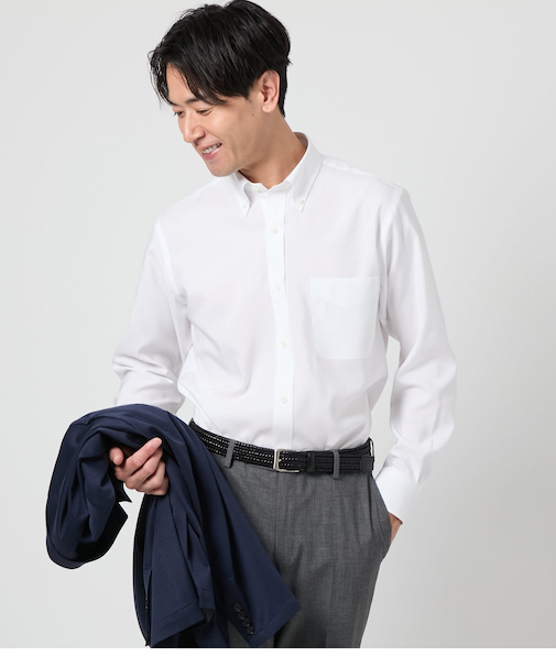 【吸水速乾・防シワ】FLEXY オックス 長袖ボタンダウンシャツ