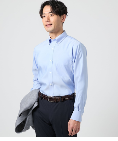 【吸水速乾・防シワ】FLEXY オックス 長袖ボタンダウンシャツ