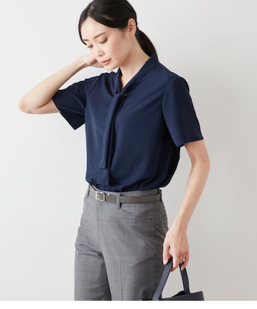 マルチプルポリ ボウタイ半袖ブラウス