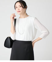 梨地×TR天竺 7分袖ピンタックカットソー