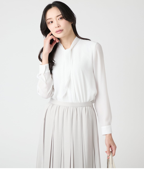 梨地×TR天竺 長袖ボウタイカットソー