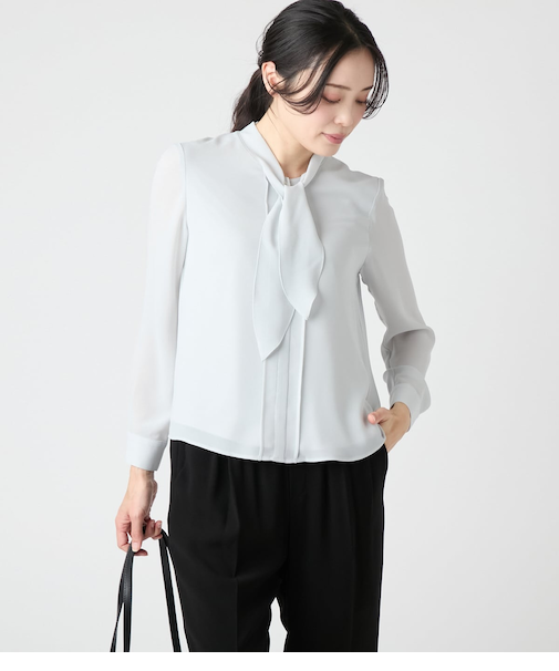 梨地×TR天竺 長袖ボウタイカットソー