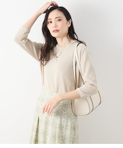 和紙ポリエステル クルーネック7分袖プルオーバー