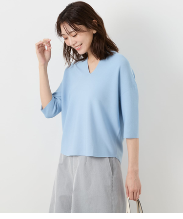 ホールガーメント(R) ニット スラッシュネック6分袖プルオーバー