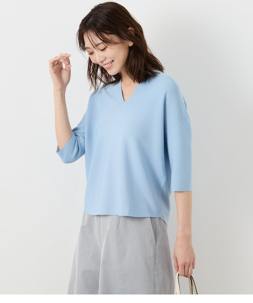 ホールガーメント(R) ニット スラッシュネック6分袖プルオーバー