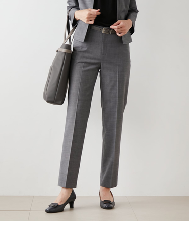 【ウォッシャブル】シャークスキン クロップドテーパードパンツ