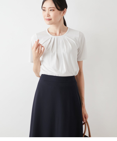 【接触冷感】トリアセ強撚スムース フロントタック半袖プルオーバー