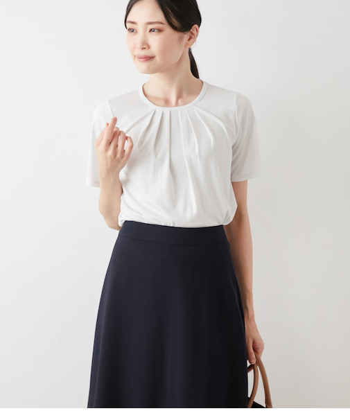 【接触冷感】トリアセ強撚スムース フロントタック半袖プルオーバー