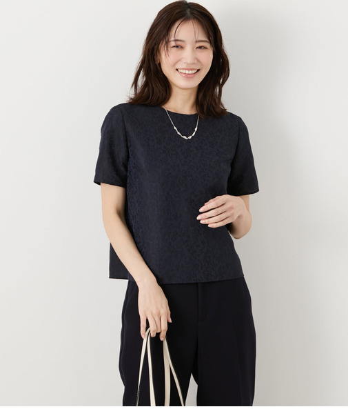 フローラジャカード 半袖プルオーバーブラウス