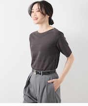 コットンアセテート パネルボーダー5分袖プルオーバー