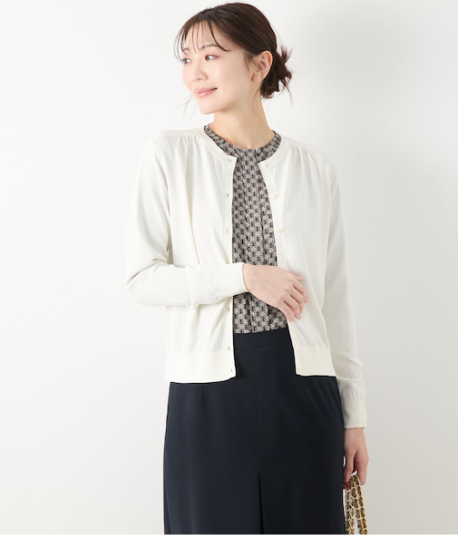 アセテートナイロン天竺 クルーネックカーディガン