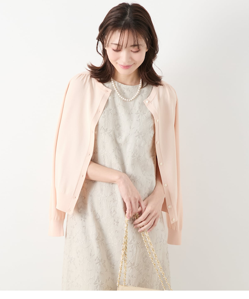 アセテートナイロン天竺 クルーネックカーディガン