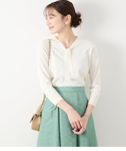 アセテートナイロン天竺 7分袖ボウタイプルオーバー