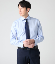 NY CARE FREE マットシャンブレー 長袖ワイドカラーシャツ